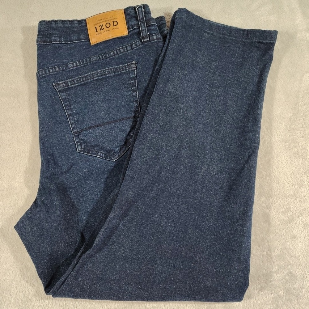 IZOD‎ Blue Jeans Men 40x29.5 Denim Relaxed Cotton Straight Comfort U.S.A. Casual